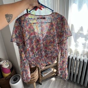 Zara Floral Ruffle Neckline Blouse